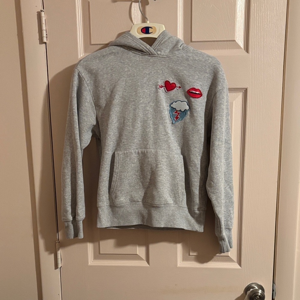 H&M Gray Hoodie with Red and Blue Patches